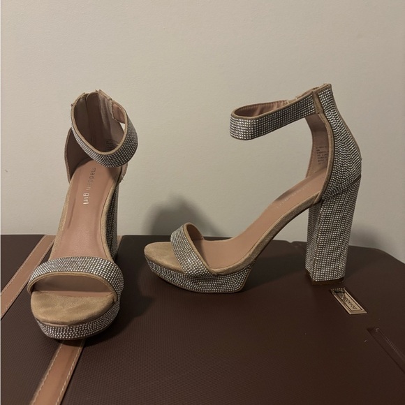Madden Girl “Siren” Silver Rhinestone Block Heel Sandals - Picture 3 of 6